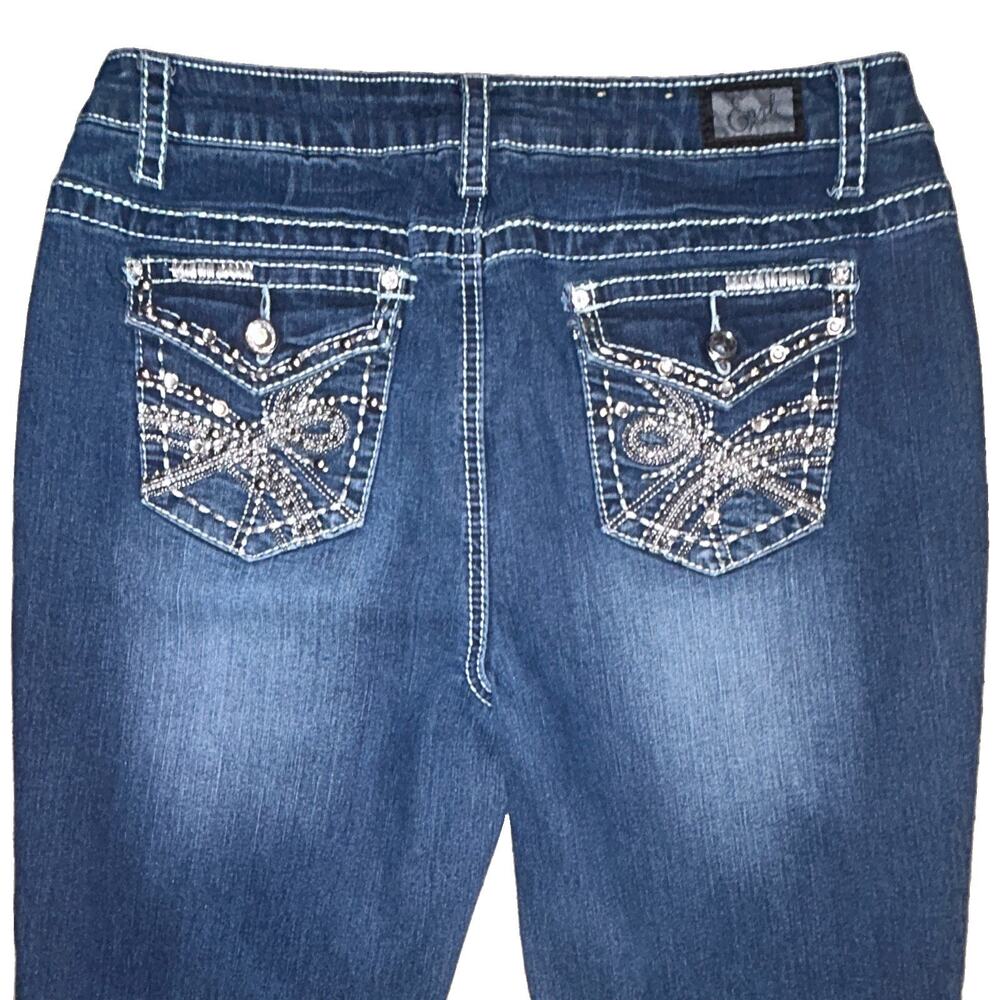 Earl Jeans Women's Capri Rhinestone Embroidered Blue Denim Size 10 Cotton